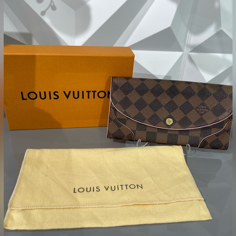 Louis Vuitton Damier Ebene Sarah Wallet Rose Ballerina Interior Box And Dust Bag